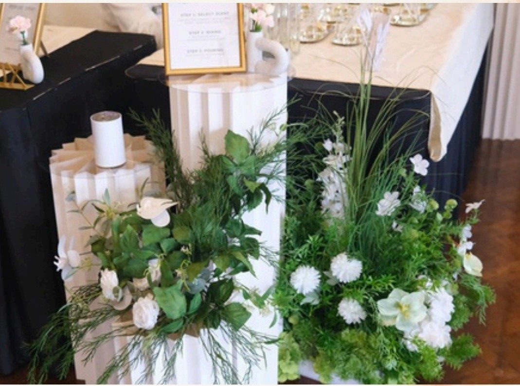 Samarata aroma booth setup with floral styling