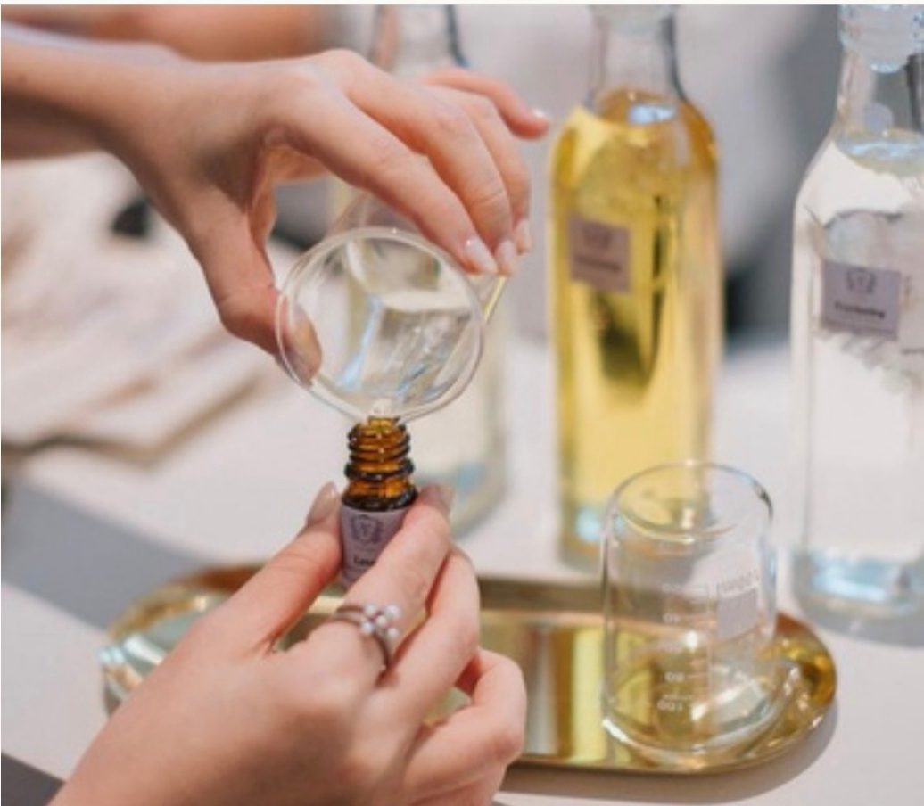 Pouring a blend into a roller bottle